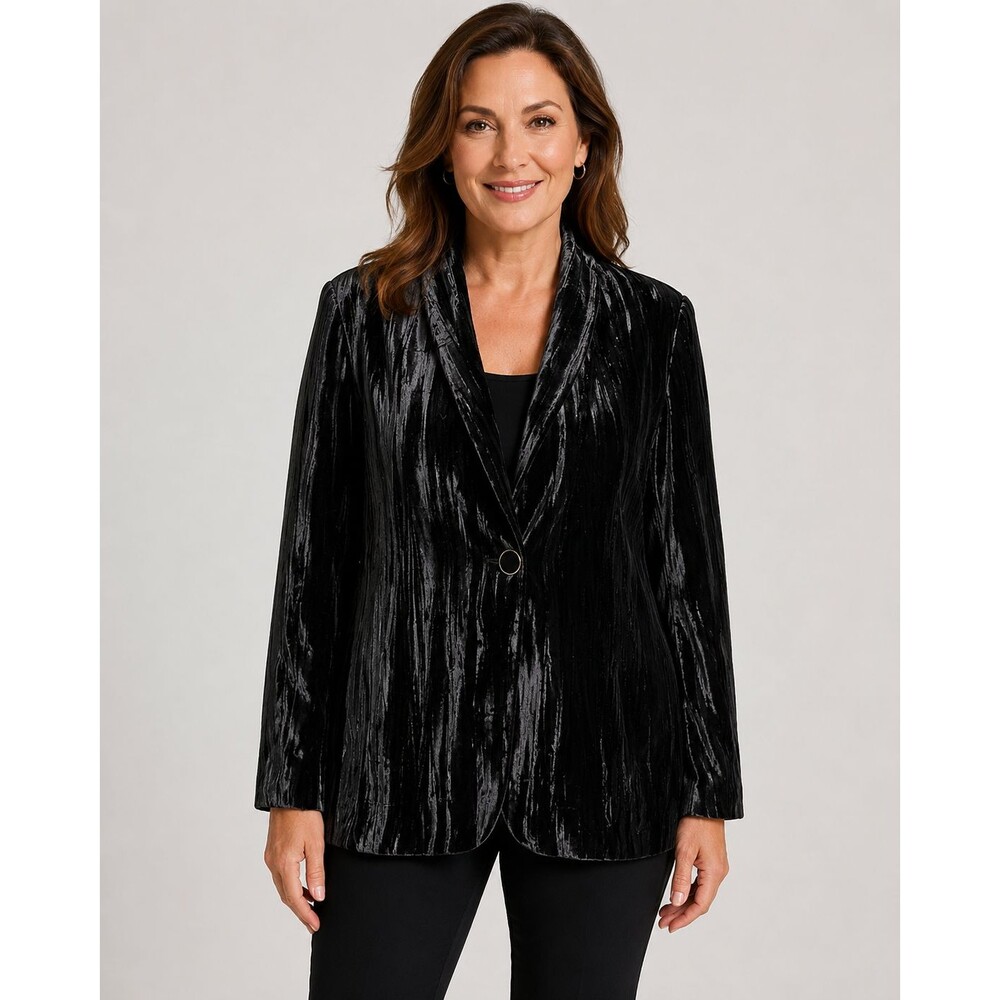 Chico's Velvet Shawl Blazer Black Crushed Velvet Jacket Size 14 NWT